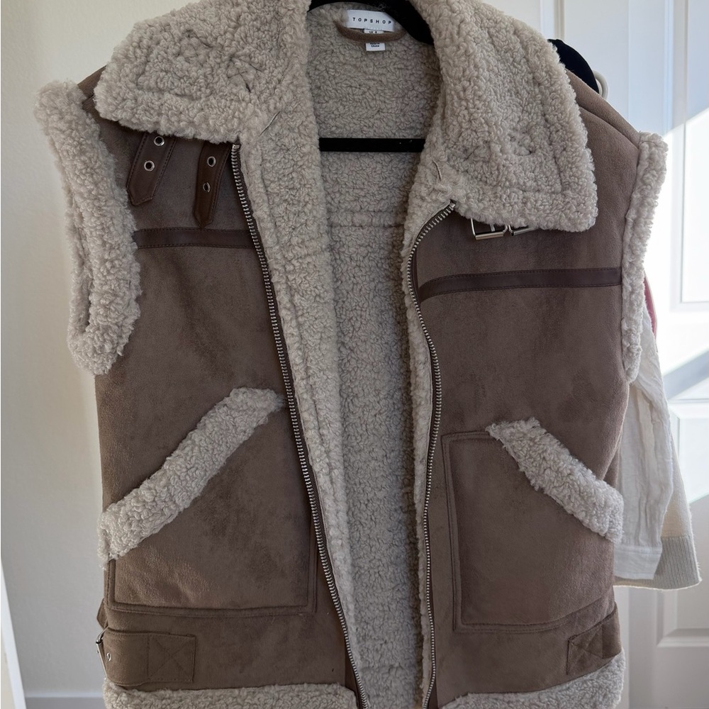 Topshop Brown Shearling Vest